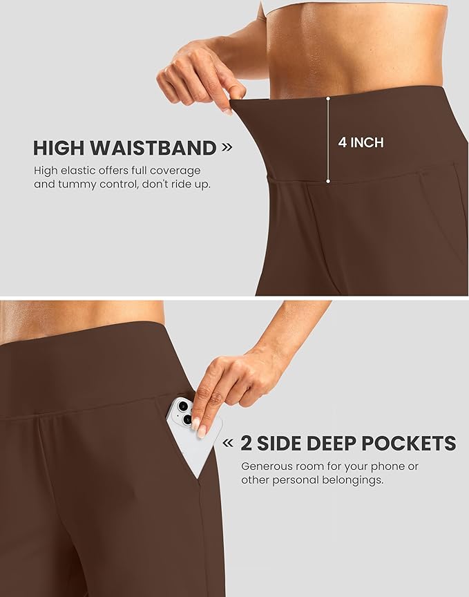 Women's Athletic Shorts with Zipper Pocket 7" High Waisted Stretchy Bermuda Shorts for Women Workout Running Casual