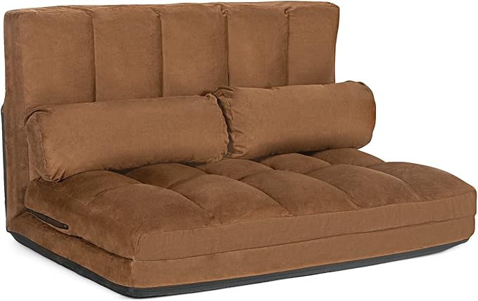 DORTALA Foldable Floor Sofa, 6-Position Adjustable Lounge Couch with 2 Pillows & Suede Cloth Cover, Modern Lounge Mattress Video Gaming Lazy Couch, Suede Floor Seating Sofa, 71" x 44.5", Beige