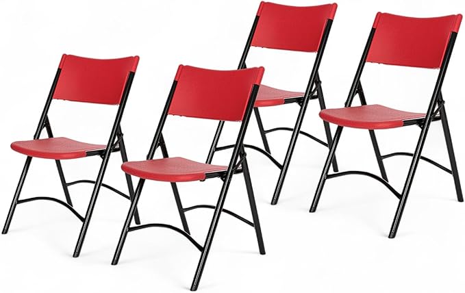 OEF Furnishings OEF600 Series High Back Folding Chairs, Blow-Molded Polyethylene Commercial-Grade Seating for Indoor and Outdoor Use, 500 lb Weight Capacity, 4-Pack (Red)