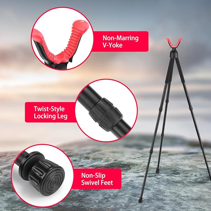 Zeadio Tripod Rest with High Density Foam Grip, Twist-Style Locking Leg, and Non-Marring V-Yoke Rest Head for Outdoor Activities,81-165cm