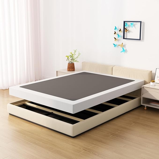 Upcanso Box Spring for Queen Bed Bed Base 6 Inch, Low Profile Metal Queen Box Spring with Fabric Cover, 3000 Lbs Max Weight Capacity Mattress Foundation, Noise-Free, Easy Assembly