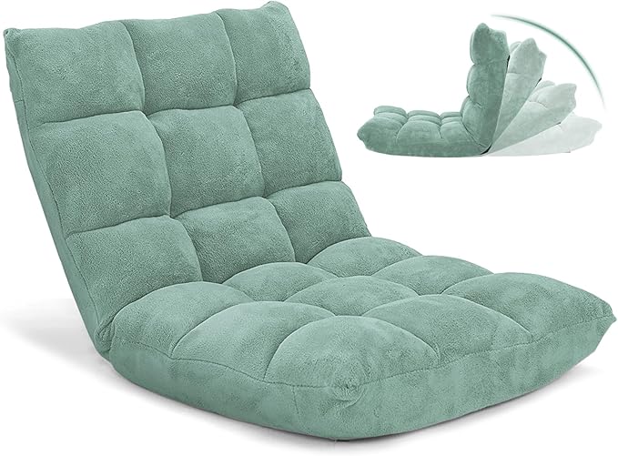 IFANNY Floor Chair with Back Support, Foldling Gaming Sofa Chair with Comfy Cushion, Adjustable 14-Position Meditation Chairs, Lazy Lounge Recliner Reading Seat for Adults, Kids (Green)