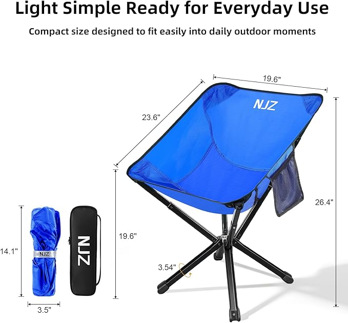 NJZ Lightweight Folding Camping Chair — Compact & Easy to Use, Portable Chair for Everyday Outdoor Comfort, Beach, Camping, Travel & Backyard