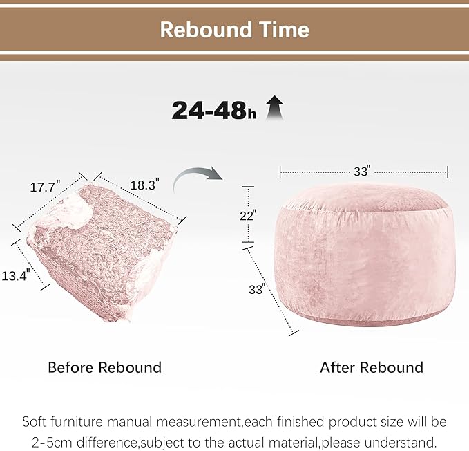 Bean Bag Chairs for Adults - Memory Foam Furniture BeanBag Chair - Kids/Teens Sofa with Soft Micro Fiber Cover - Round Fluffy Couch for Living Room Bedroom College Dorm - 3 ft, Pink