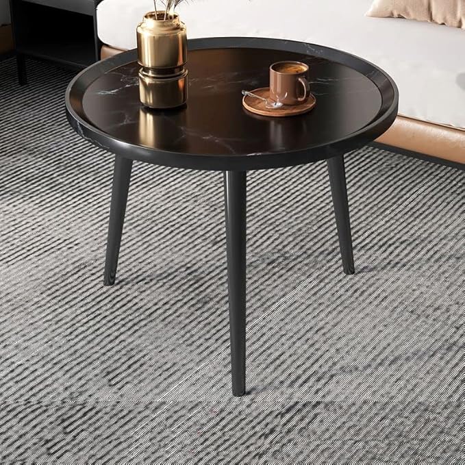 CraftThink Coffee Table, Modern Small Coffee Table with 3 Legs, Wooden Cocktail Table Farmhouse Retro Accent Center Table Side End Table for Living Room Easy Assembly, Black 19" H x 23.5" L x 23.5" W