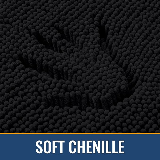 Arotive Bathroom Rugs 47x24, Extra Soft Absorbent Shaggy Chenille Bath Rugs, Machine Washable Rubber Backing Non-Slip Bath Mats for Bathroom Floor Tub and Shower, Home Decor Accessories, Black
