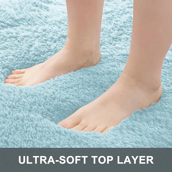 OLANLY Area Rugs for Living Room Bedroom, Machine Washable 4x5.9 ft Soft Fluffy Shaggy Bedside Rug, Indoor Floor Carpet for Kids Girls and Boys, Dorms, Nursery Rooms, Home Decor Aesthetic, Light Blue