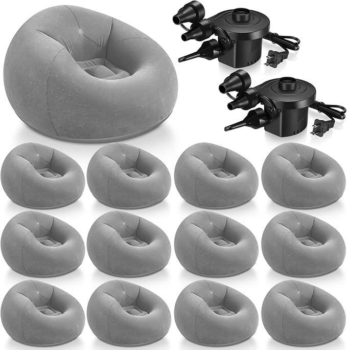 Realspring 12 Pcs Inflatable Bean Bag Chairs for Adults with Electric Air Pump, Blow up Couch Folding Portable Inflatable Couch Lazy Sofa for Outdoor Movie Nights Camping Room (Grey)