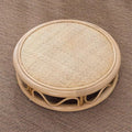 Rattan Low Stool, Hand-Woven Round Rattan Cushion, Meditation Floor Mat, Vintage Futon Cushion, Yoga Cushion, Suitable for Bedroom, Balcony(Natural,40 * 10cm/15.7 * 3.9in)