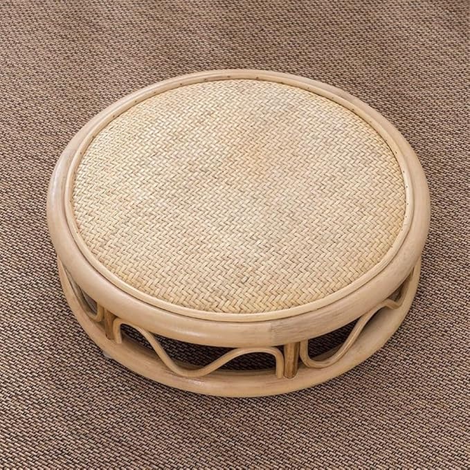 Rattan Low Stool, Hand-Woven Round Rattan Cushion, Meditation Floor Mat, Vintage Futon Cushion, Yoga Cushion, Suitable for Bedroom, Balcony(Natural,40 * 10cm/15.7 * 3.9in)