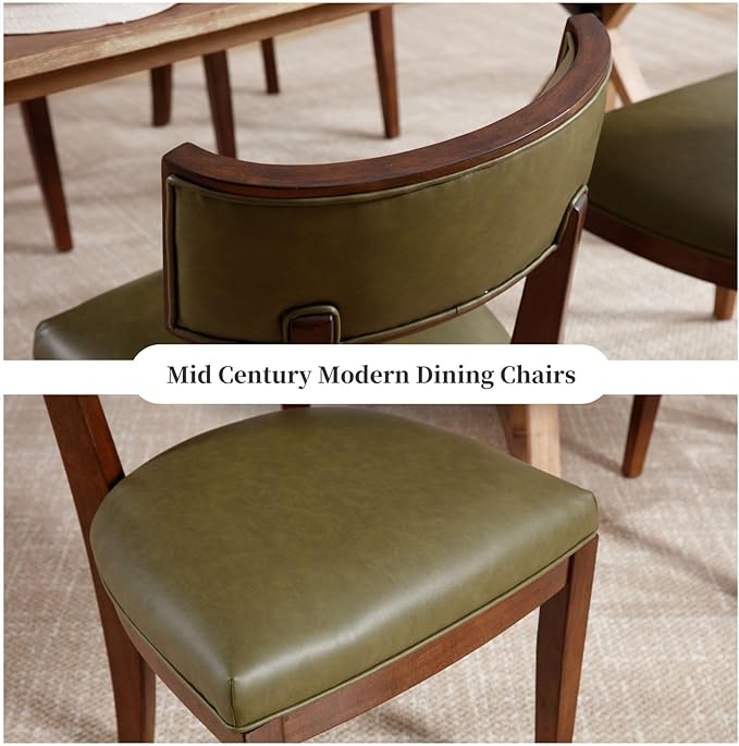 DM Furniture Mid Century Modern Dining Chairs Set of 4 Faux Leather Upholstered Dining Room Chairs with Curved Backrest Farmhouse Kitchen Chairs Solid Wood Side Chairs for Living Room/Restaurant