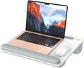 Besign LT08 Laptop Stand, Portable Lap Desk with Pillow Cushion, Fits up to 14 inch Laptop, with Anti-Slip Strip for Desk, Sofa & Bed, White and Gray