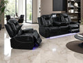 Toseslo Power Recliner Sofa Set with LED Light, Black Leather Sectional Sofa and Chair Set, Living Room Furniture Sets, Modern Power Reclining Sets with Storage Console for House