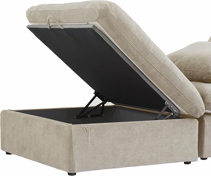 8 Seater Cloud Sectional Couch, Oversize Modular Sofa, Modern Comfy Cloud Sofa with Storage Ottomans, Covers Removable, Convertible Sleeper Couch for Living Room Apartment (Khaki, Linen Fabric)