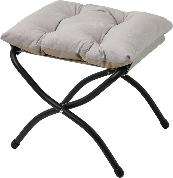 Mordchil HF 15"(H) Folding Ottoman, Foldable Footrest Stool, Portable Small Foot Stool for Couch, Collapsible Foot Rest Ottoman for Sofa, Accent Padded Ottomans for Home, Living Room, Light Grey