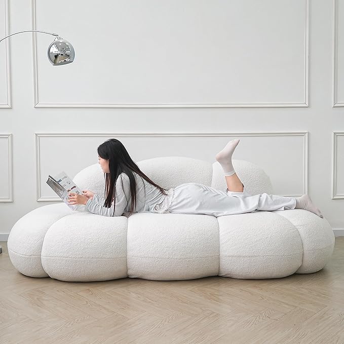 JACH Cloud Shaped Couches for Living Room, Modern Comfy Upholstered Sofa, Cloud Shaped Leisure Sofa, Upholstered Couch for Bedroom, Apartment, Small Space (White, No Assembly Required)