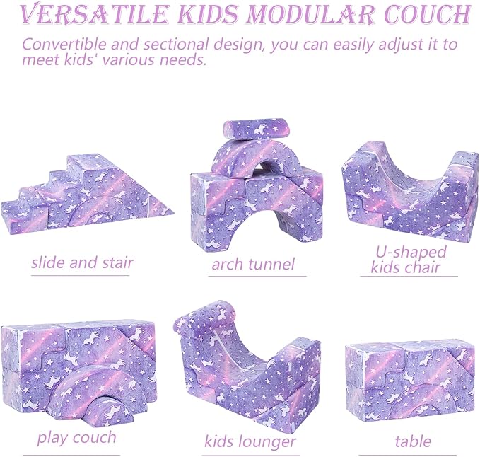 MeMoreCool Foam Climbing Toddler Couch, Modular Kids Sofa with Slide & Stair, Convertible Baby Couch for Playroom, Sectional Furniture for Crawling, Climbing, and Kids’ Play