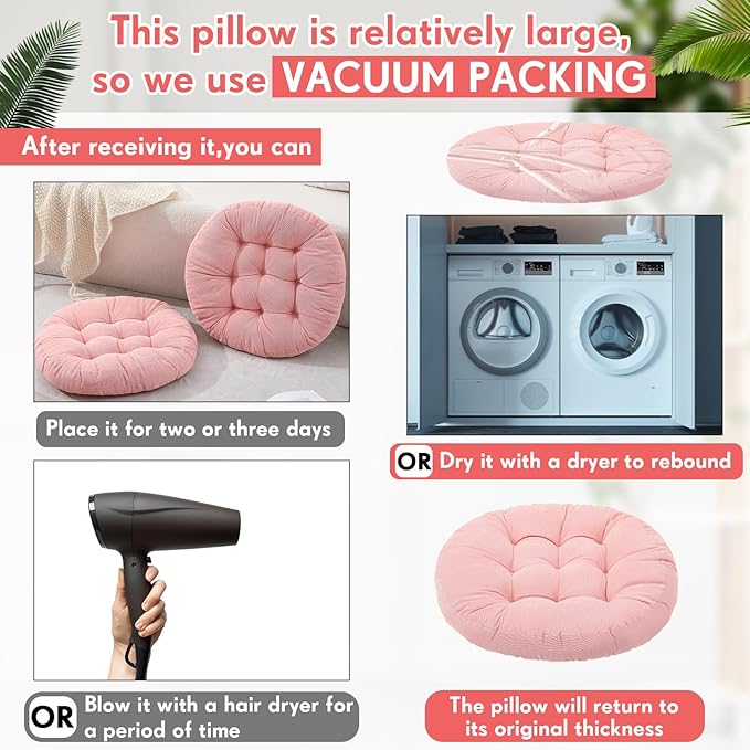 Jerify Floor Pillow Cushions 22 x 22 Inch Round Square Large Meditation Floor Pillow for Classroom Adult Meditation Picnic Party Cushion for Seating Gift Christmas(Round,Bright Pink,2 Pcs)