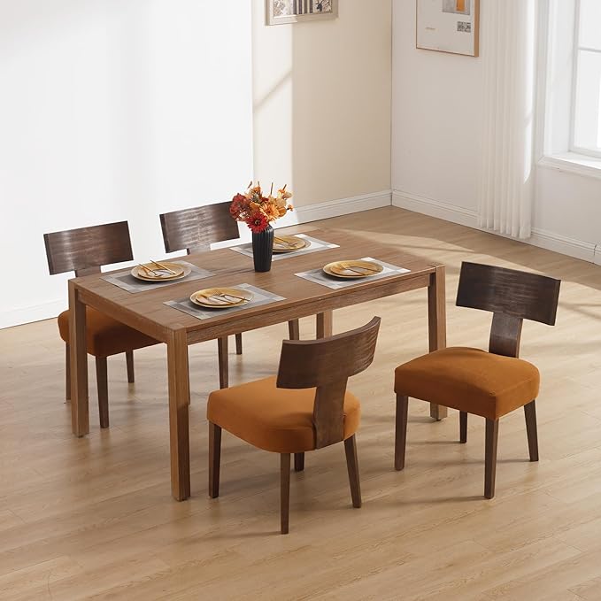 DM Furniture Velvet Dining Room Chairs Set of 2, Mid Century Modern Armless Side Chair with Solid Wood Legs and Curved Backrest for Living Space, Brown