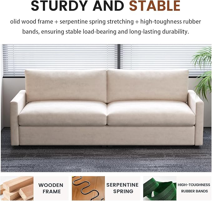 Modern Beige Fabric Loveseat with Deep Seating, Soft Cushions, Minimalist 2-Seater Sofa for Office, Living Room or Bedroom, Easy Assembly Couch for Small or Large Spaces