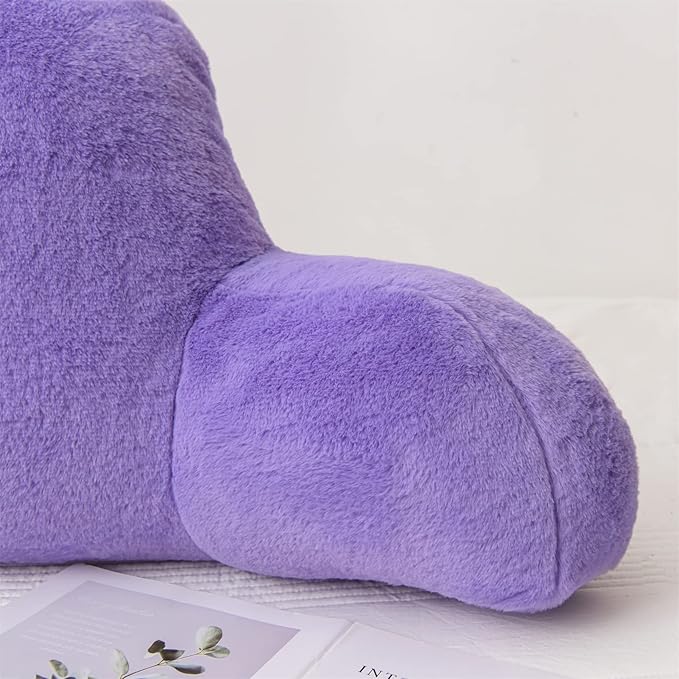 Aimuan Reading Pillow Bed Rest Pillow with Arms Rabbit Fur Cushion for Adults Teens Incline Rest Sitting up & Sleeping Snoring Pillow with Pregnancy Lumbar Back Support (Purple)
