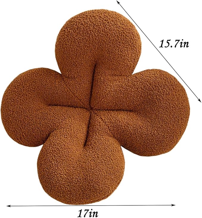 Soft Four-Leaf Clover Cushion Sofa Bedroom Living Room Plush Cushion -Brown15.7 inches