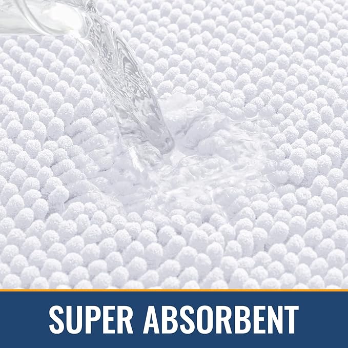 Arotive Bathroom Rugs 70x24, Extra Soft Absorbent Shaggy Chenille Bath Rugs, Machine Washable Rubber Backing Non-Slip Bath Mats for Bathroom Floor Tub and Shower, Home Decor Accessories, White