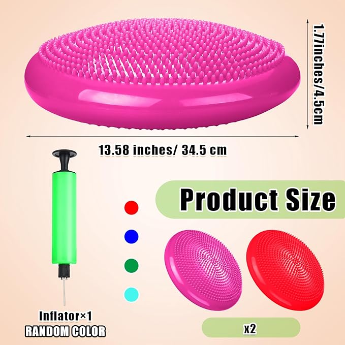 Silipull 2 Pcs Wiggle Seat Inflated Wobble Cushion Flexible Balance Disc with Air Pump for Core Stability Strengthening Improving Posture Physical Exercise
