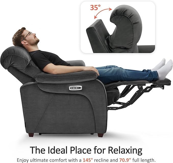 MCombo 73.8'' Wall Hugger Power Loveseat Recliner, Reclining Loveseat with Console, Adjustable Headrest, USB Charge Ports, Cup Holders, for Living Room, RVs, Small Spaces, Fabric ST258M2 (Dark Grey)