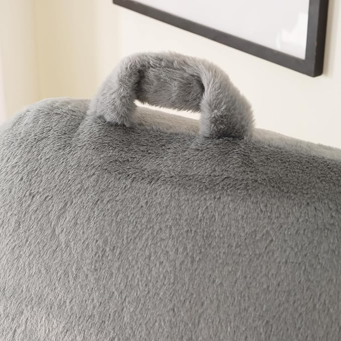 PAJEO Reading Pillow for Sitting in Bed, Large Backrest Reading Pillow with Arm Rest,Back-Rest Support Cushion for Sit Up on Couch, Sofa, and Floor, Dorm Essentials (Gray Faux Fur, Large(19"))