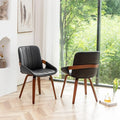 YOUUGIOR Mid Century Modern Faux Leather Upholstered Dining Chairs,Armless Accent Chairs with Sturdy Natural Wood Legs,Bamboo Backrest Support for Kitchen&Dining Room Chairs(Set of 2,Black PU)