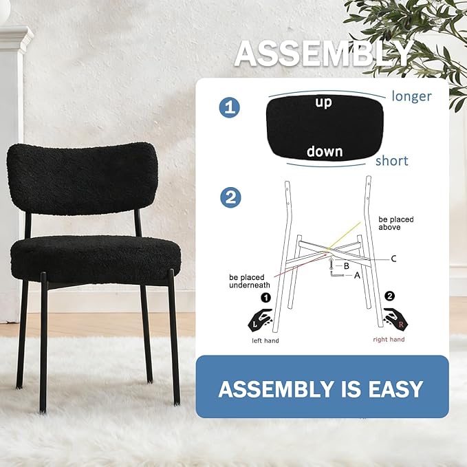 Stabrech Black Dining Chairs Set of 2, Dining Room Chairs with Curved Backrest, Modern Boucle Dining Chairs with Upholstered for Living Room (2,Black)