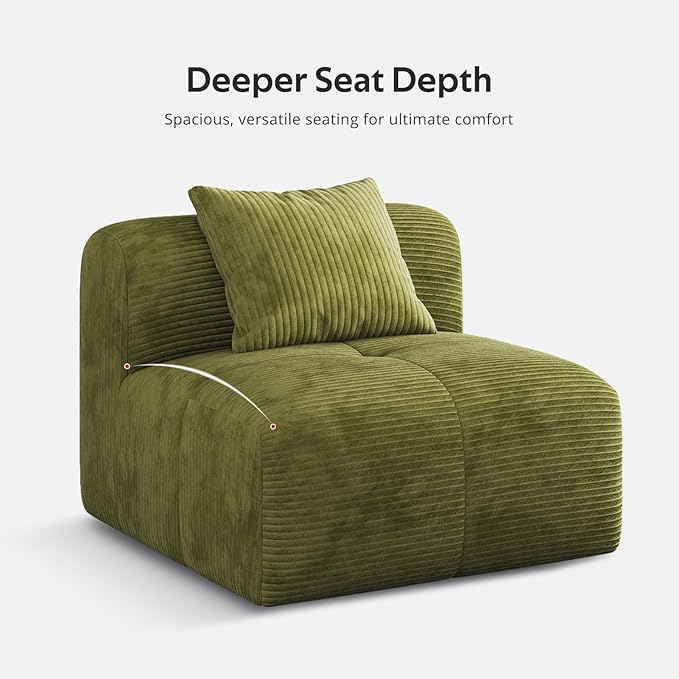 Aosaifen Modern L-Shaped Modular Sectional Sofa for Living Room，Oversized 3-Seater Couch with Deep Seat and Movable Ottoman – No Assembly,Comfortable Corduroy Fabric Boneless Sofa (Green)