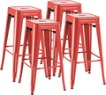 Furmax 30 Inch Metal Bar Stools Set of 4, Counter Height Backless Stools, Industrial Bar Chairs Patio Stool Stackable Backless Stool for Kitchen/Dining Room/Bistro/Patio Indoor Outdoor (Red)