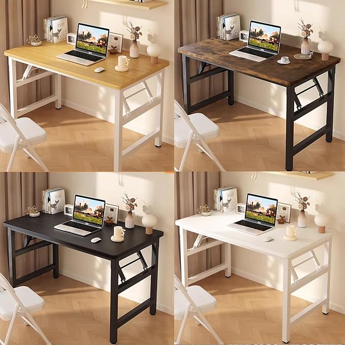 31.5 Inch Folding Table，Square Folding Desks for Small Space,Small Foldable Desk No Assembly,Teak.