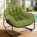 Sgentle Papasan Rocking Chair Outdoor, Oversized Patio Rocking Chair with Cushions & Steel Frame, Wicker Egg Lounge Chair Indoor, Comfy Reading Chair for Patio, Deck, Porch (Green, Style 1)