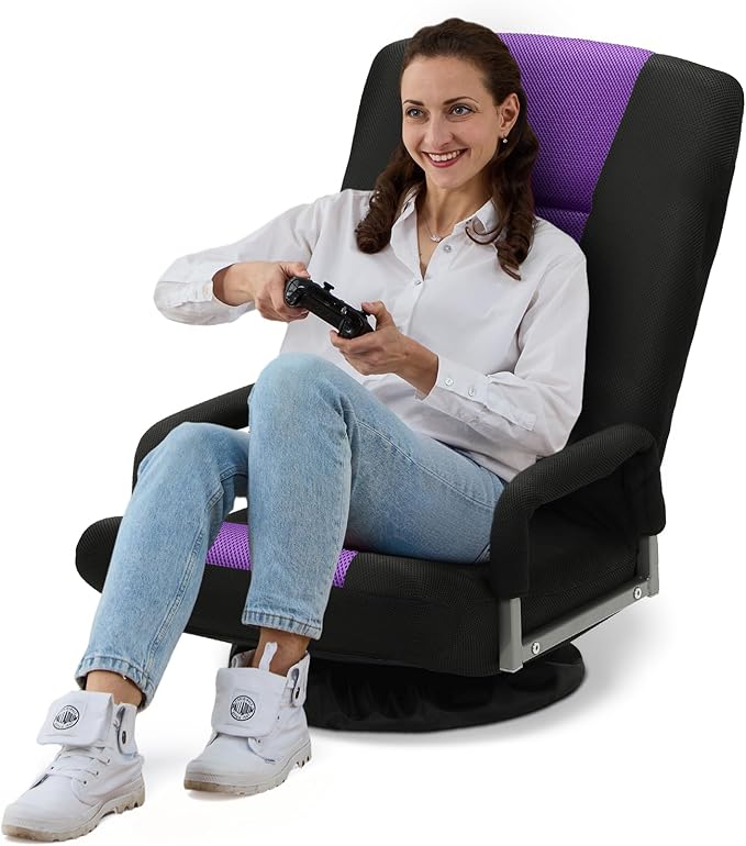 Swivel Gaming Chair 360 Degree Multipurpose Floor Chair w/Armrest & 6 Adjustable Postions Backrest for Adults & Kids, for Reading, Gaming, Watching, Relaxing, Purple