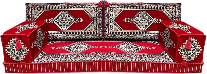 Arabic Majlis Floor Seating Set, Arabic Majlis, Turkish Sofa, Floor Cushions, Seating Cushions, Moroccan Home Decoration, Moroccan Terrace Pallet Sofas, Sectional Sofas, Red