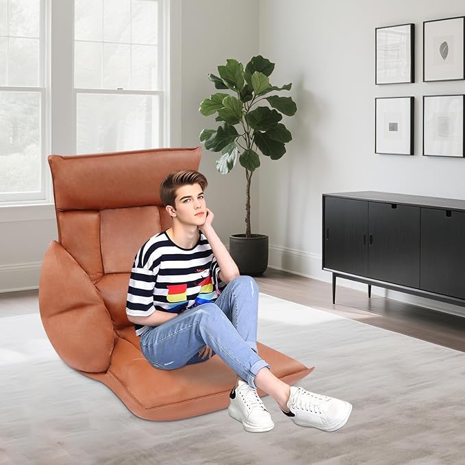 Eapmic Floor Chair, Lazy Sofa, Folding Chair Bed with 5-Position Adjustable Headrest & Backrest, Indoor Chaise Lounger, Gaming Recliner for Reading Gaming Meditation Living Bedroom (Coffee Color)