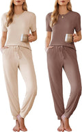 Ekouaer Pajamas for Women Set 2 Pack Lounge Set Short Sleeve Pjs Joggers Long Pants Loungepwear with Pockets