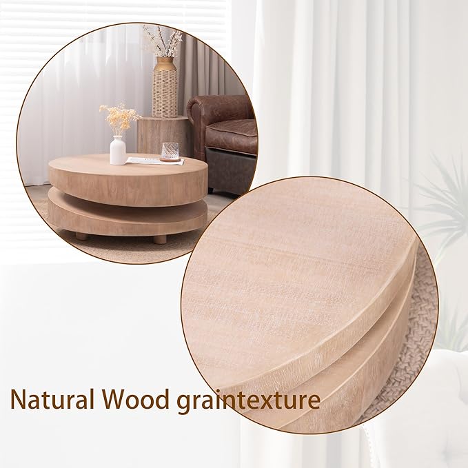 31.3" Modern Round Wood Coffee Table,Natural Finish Accent Table for Living Room