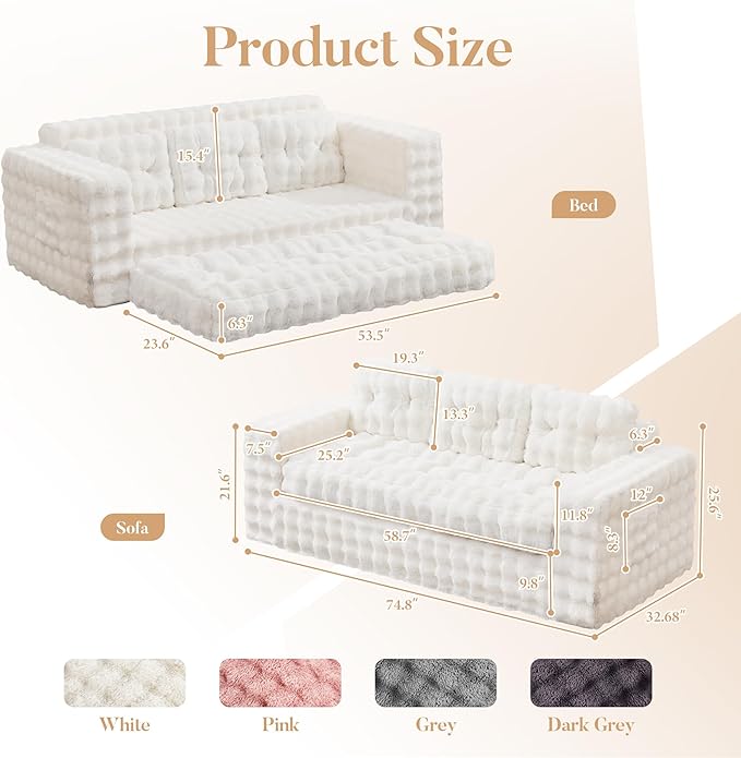 Hobestluk 3-Seater Sofa Boneless Couch with Tufted Button Design 2 in 1 Comfy Cloud Couch Oversized Sofa for Living Room Bedroom Apartment or Office (White, 3 Seater)