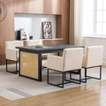BESTANO Linen Upholstered Dining Chairs with Arms Set of 4 Mid Century Modern Accent Chairs Armchairs with Black Metal Frame, Modern Kitchen & Dining Room Chairs, Cream