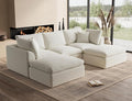 ohllob 110" Cloud Sectional Couches for Living Room, Boneless U Shaped Couch with Ottoman, 3 Seater Modular Sectional Sofa, Warm White