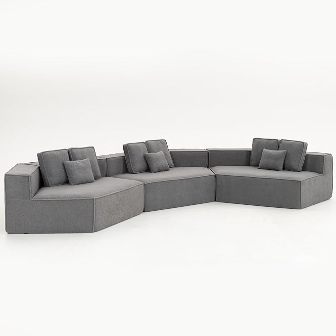 EPOFIT 181" Extra Large Modular Sectional Sofa, 3-Piece Couch with Teddy Fleece, Full-Foam Cushions and 9 Pillows, High-Density Foam Padding, All-Compressed Design – Blue Gray