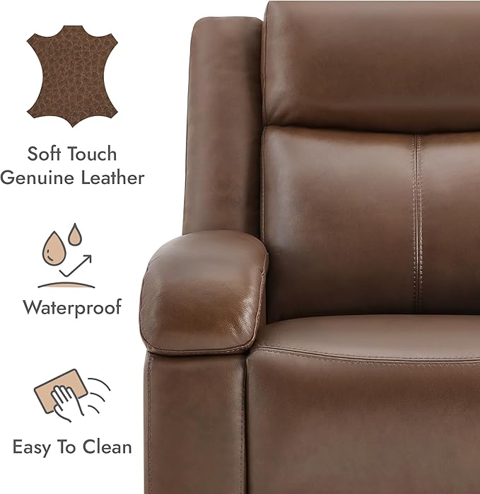 Watson & Whitely Oversized Genuine Leather Power Recliner Chairs for Big and Tall, Wall Hugger Recliner with Power Headrest & Charging Ports, Extra Large Reclining Chair for Living Room, Cafe