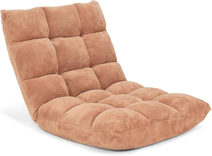 KOMFOTT Floor Chair with Back Support, 14-Position Adjustable Folding Padded Gaming Sofa Chair for Reading, Meditation, Living Room Lazy Lounge Chair, Floor Video Gaming Chair, Tan