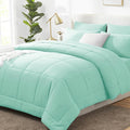 CozyLux Full Size Comforter Sets Mint Green, 7 Pieces Bed in a Bag, Green Comforter Full Size, All Season Bedding Sets with Stitch Quilted Comforter, Flat Sheet, Fitted Sheet, Pillowcases