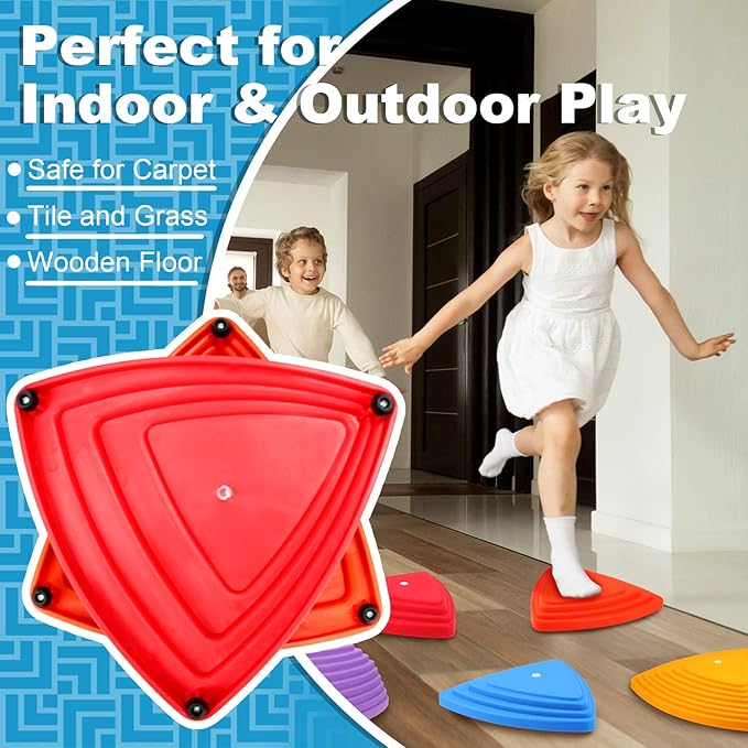Gentle Monster Stepping Stones for Kids, Set of 6/8/11 PCS for Balance with Non-Slip Bottom - Exercise Coordination and Stability (6 pcs Classic)
