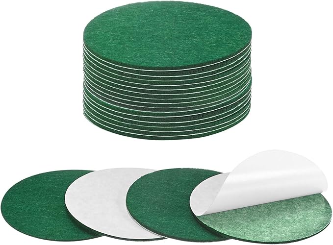 20-Pack Lamp Base Felt, 3.5 Inch Dia. 2mm Thick Self Adhesive Round Fabric Felt Pads for Lamp/Furniture/DIY, Non-Slip Fiber Backed Patch Circles with Adhesive Backing [Green]